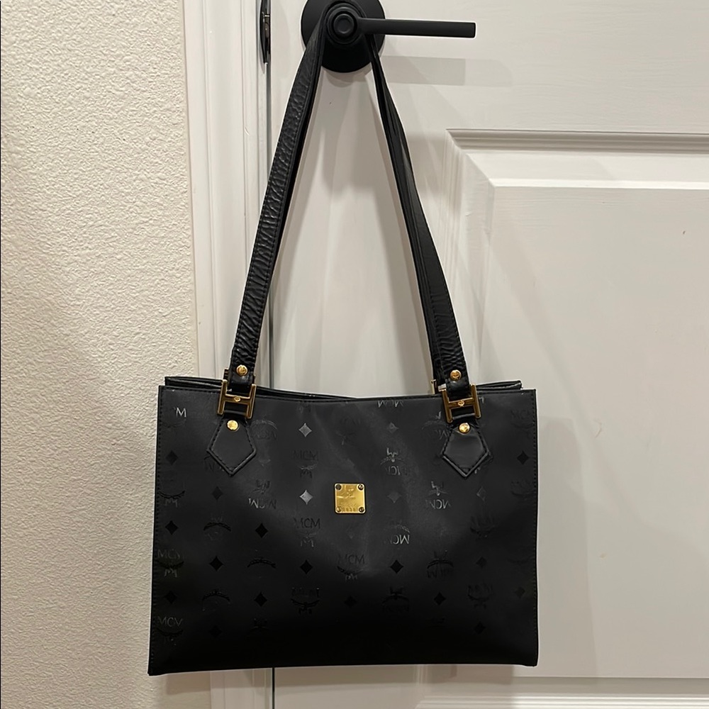 MCM Vintage Authentic Monogram Black Canvas Tote Shoulder Bag